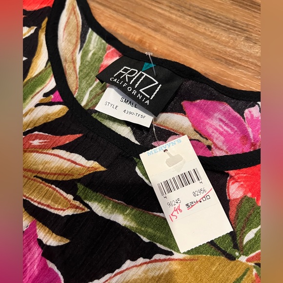 NWT Vintage Fritzi California Floral/Black Blouse (Size S)/Pants (Size M) Set - Picture 5 of 13